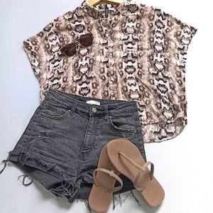 3/$15 button-up snake skin print button up shirt
